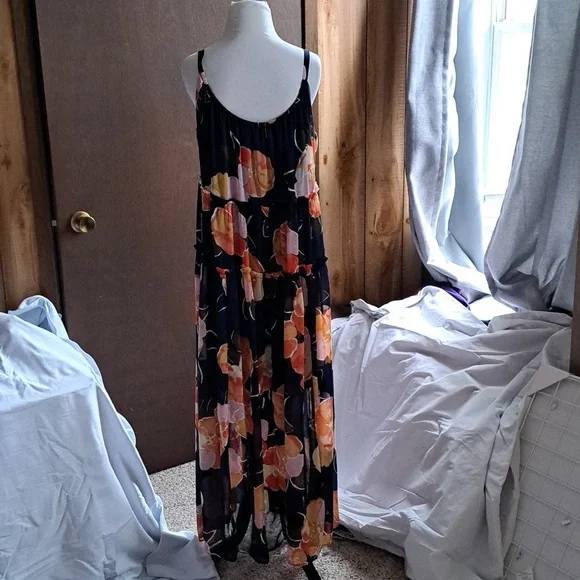 Maurices sundress, size M navy blue with orange, pink, taupe, and olive green - Picture 6 of 6